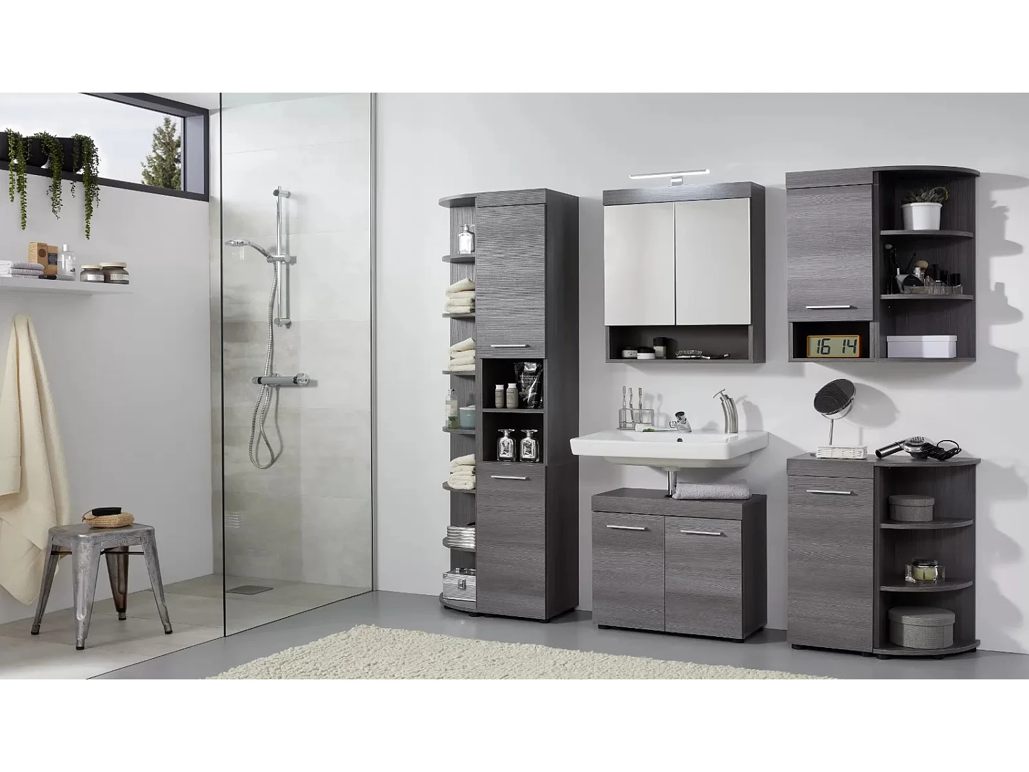 Ensemble meuble salle de bain 3 pièces mélaminé chêne foncé Rune