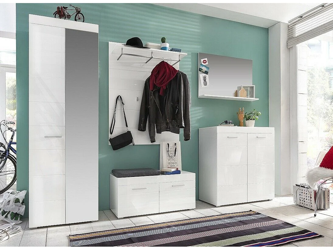 Meuble à chaussures 2 portes 6 étagères blanc brillant Kelia 91cm