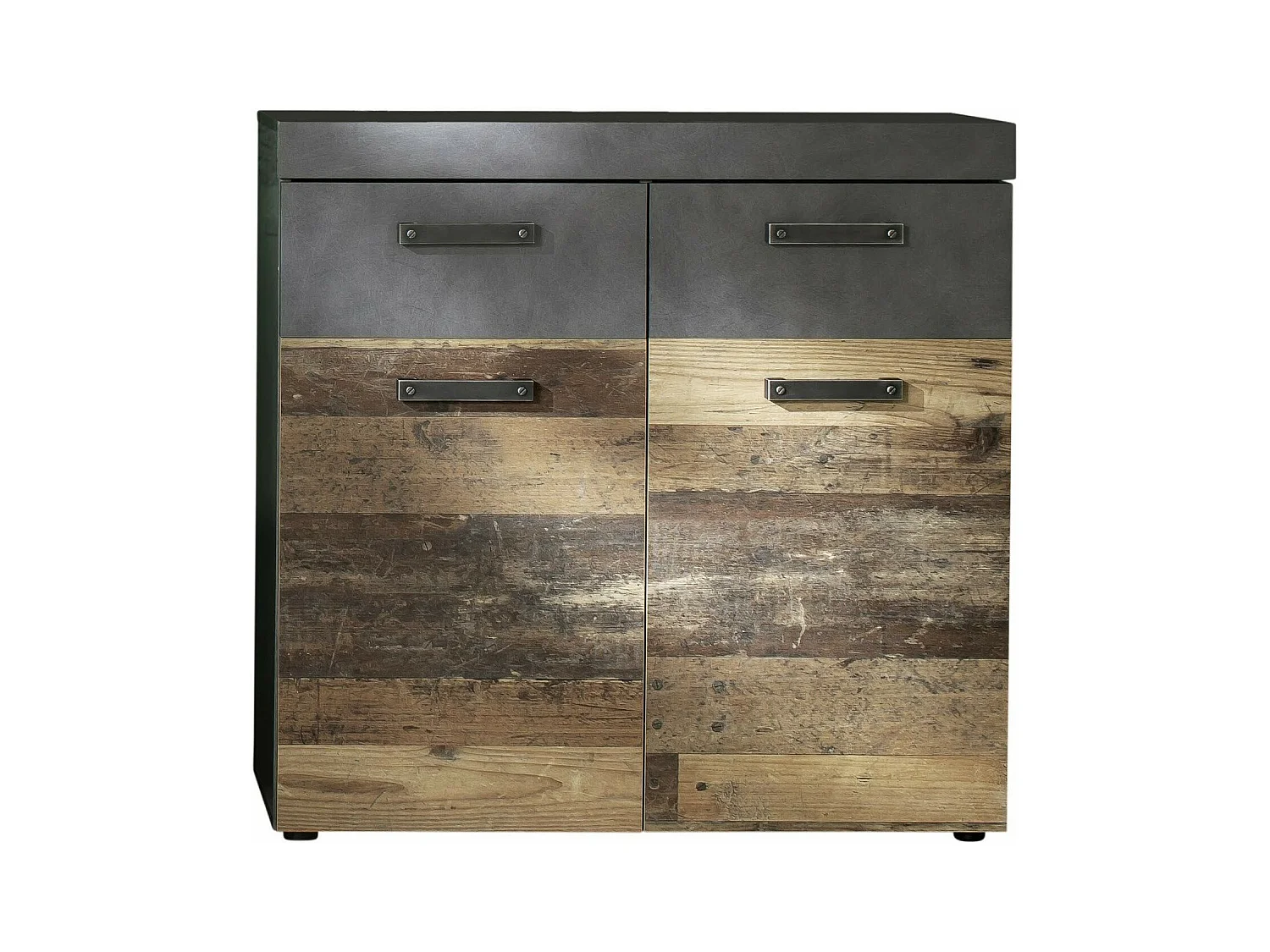 Meuble à chaussures 2 portes 2 tiroirs chêne foncé et gris Orcel