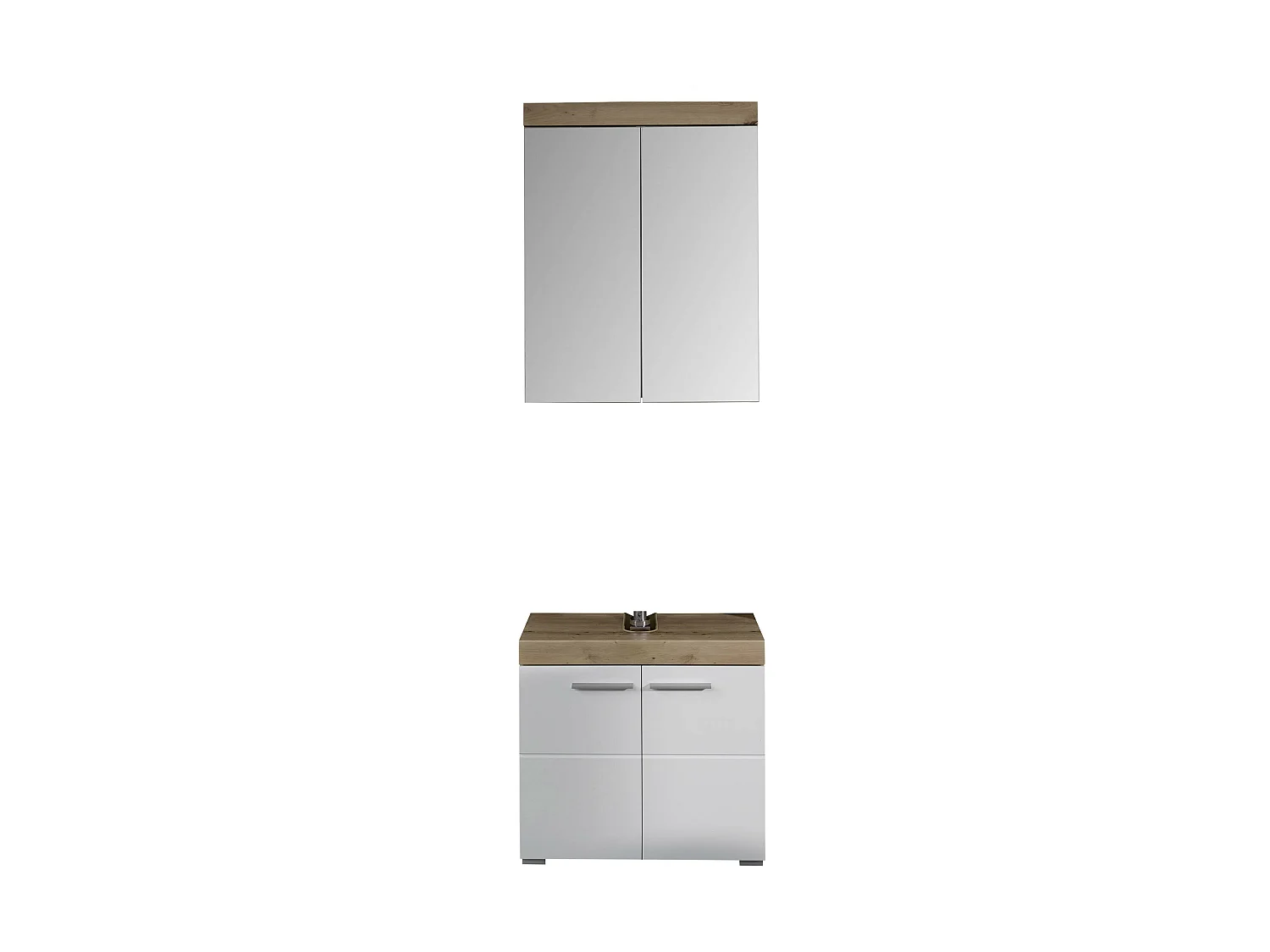 Ensemble salle de bain 2 pièces. mélaminé couleur chêne/blanc brillant L - H - P : 60 - 190 - 34 cm
