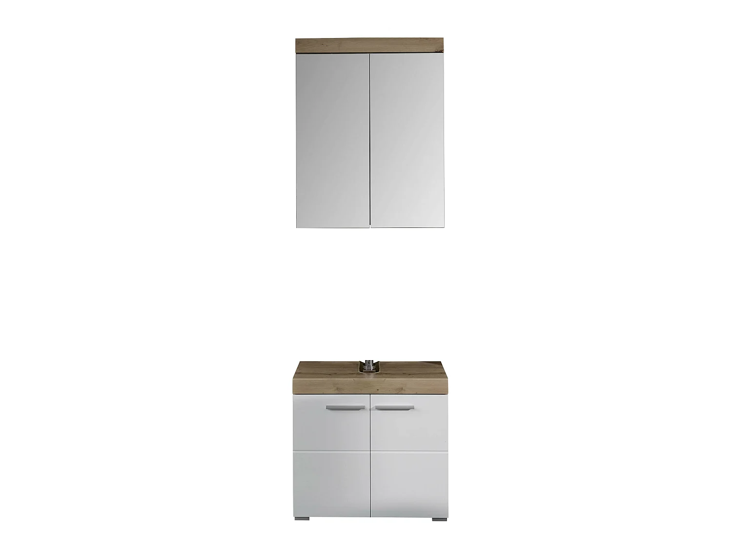 Ensemble salle de bain 2 pièces. mélaminé couleur chêne/blanc brillant L - H - P : 60 - 190 - 34 cm