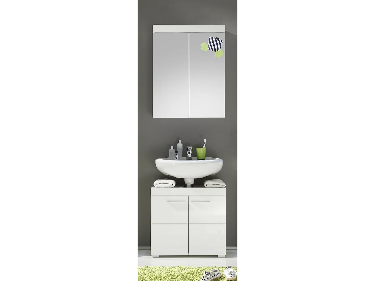 Ensemble salle de bain 2 pièces. mélaminé Blanc Brillant L - H - P : 60 - 190 - 34 cm