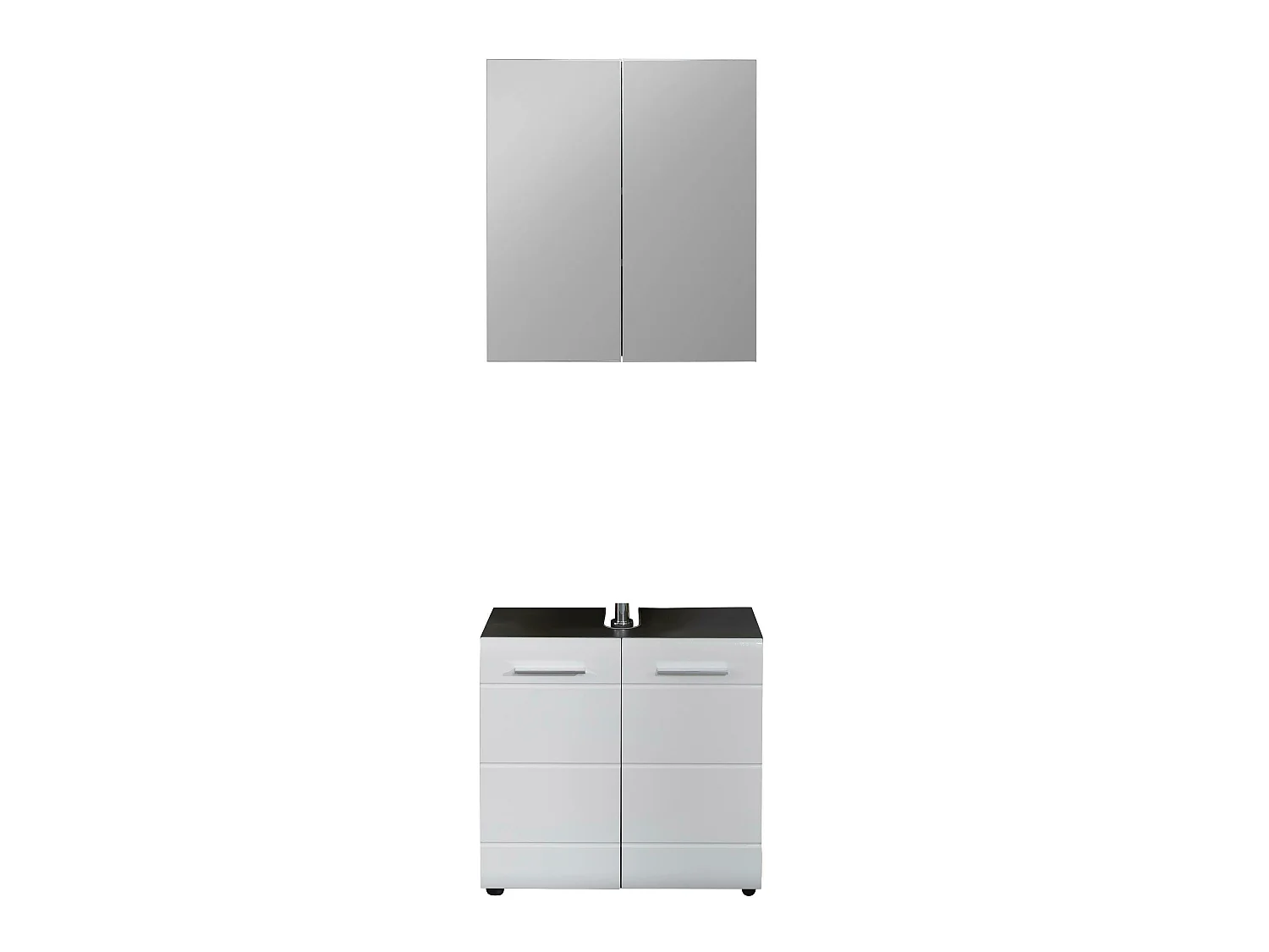 Ensemble salle de bain 2 pièces. Mélaminé gris et blanc brillant. L-H-P : 60-182-31