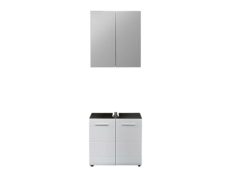 Ensemble salle de bain 2 pièces. Mélaminé gris et blanc brillant. L-H-P : 60-182-31