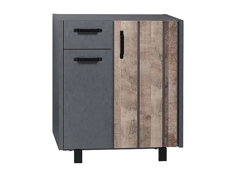 Cómoda Yanis de 2 puertas y 1 cajón de melamina gris mate y roble oscuro