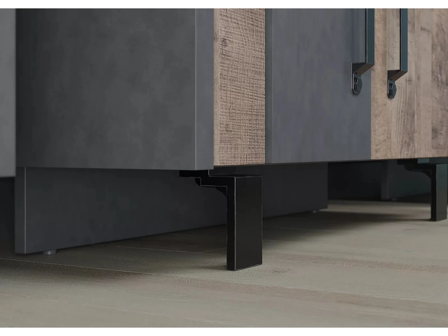 Commode 2 portes 1 tiroir mélaminé gris mat et chêne foncé Yanis