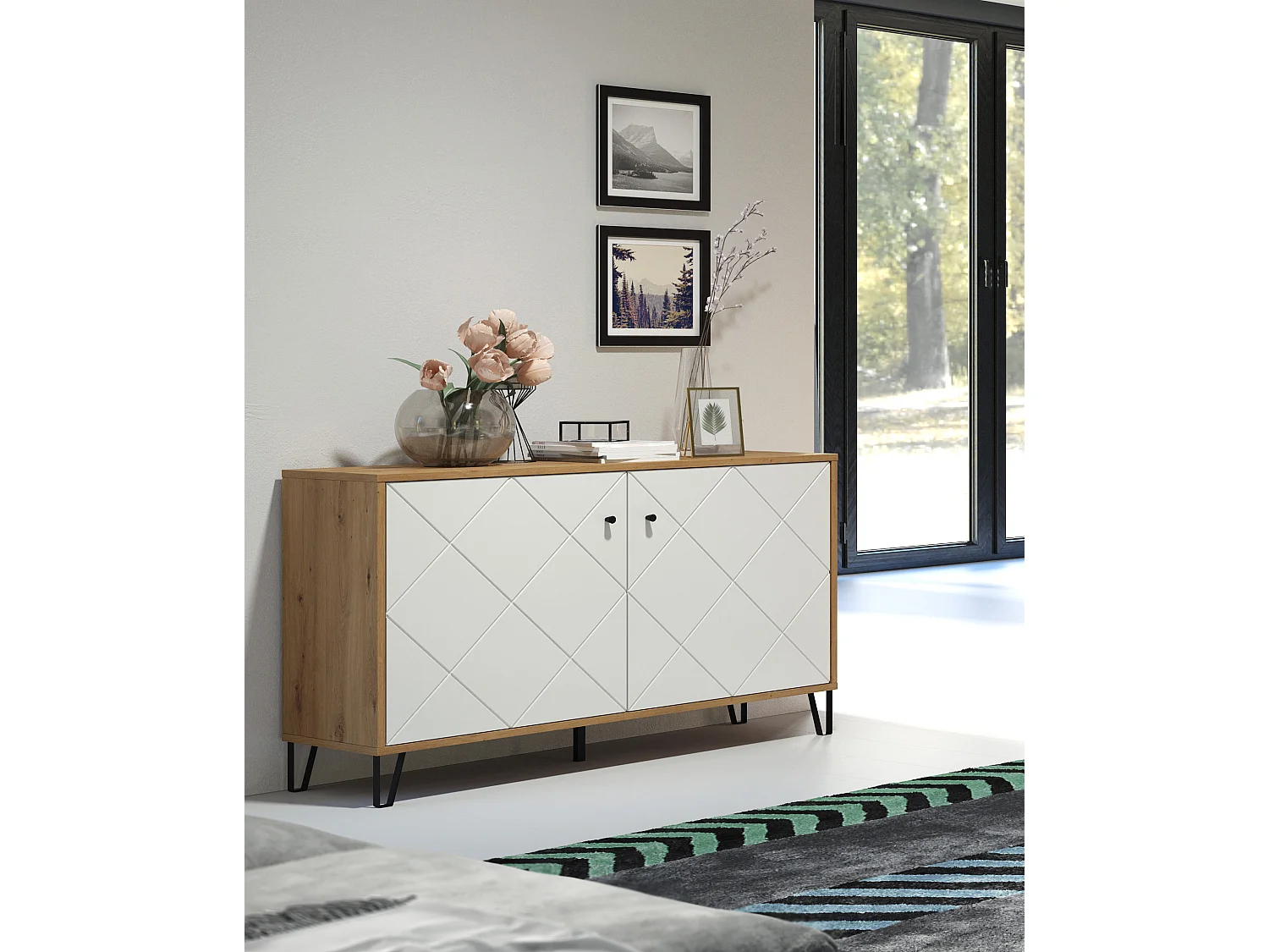 Buffet 2 puertas decoración roble artesanal L123 cm - Touch