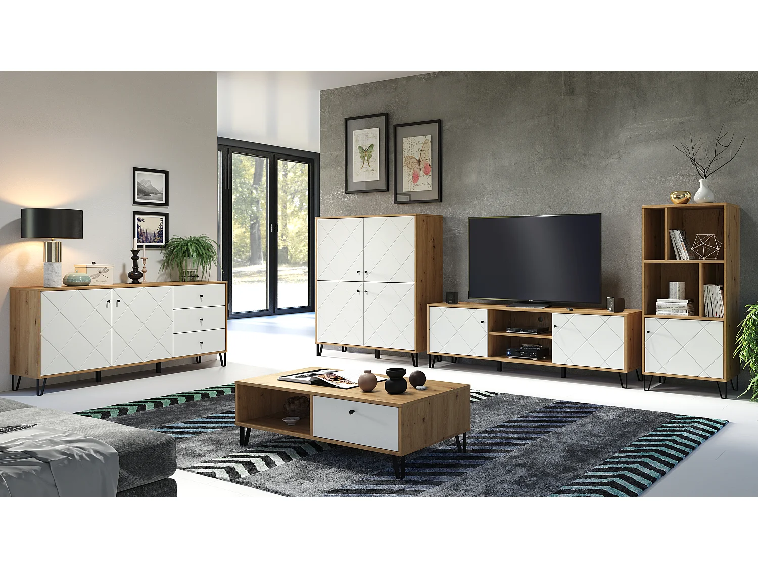 Buffet 2 portes décor chêne artisan L123 cm - Touch