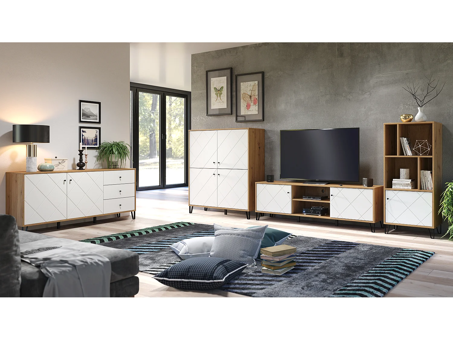 Buffet 2 portes décor chêne artisan L123 cm - Touch