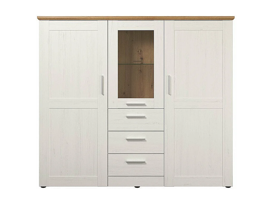 Vaisselier 3 portes dont une avec verre trempé, 3 tiroirs L159 cm - Shade