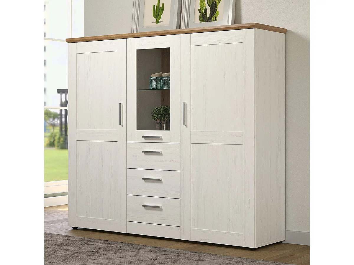 Vaisselier 3 portes dont une avec verre trempé, 3 tiroirs L159 cm - Shade