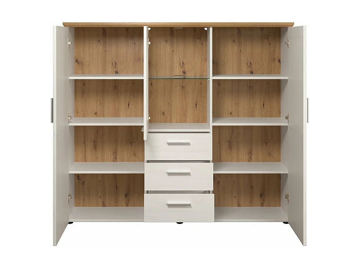 Vaisselier 3 portes dont une avec verre trempé, 3 tiroirs L159 cm - Shade