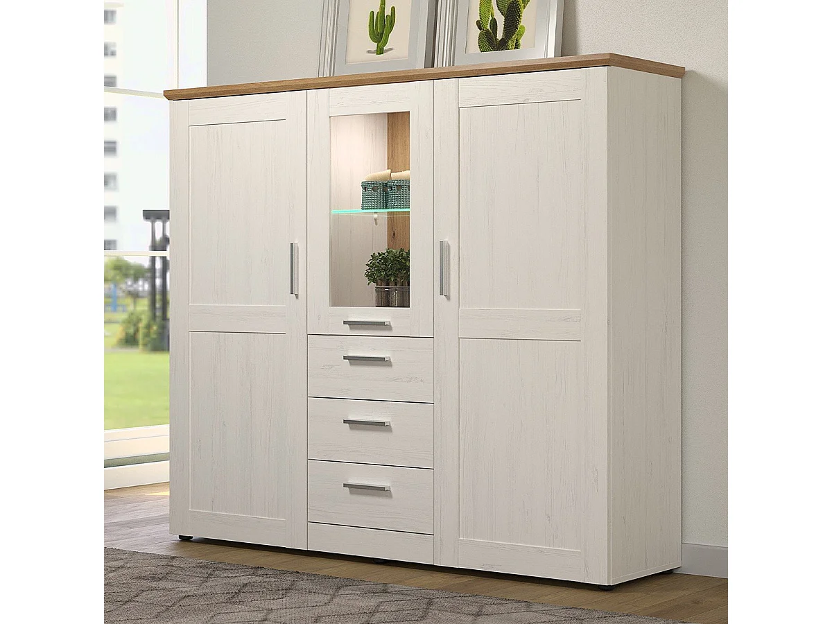 Vaisselier 3 portes dont une avec verre trempé, 3 tiroirs L159 cm - Shade