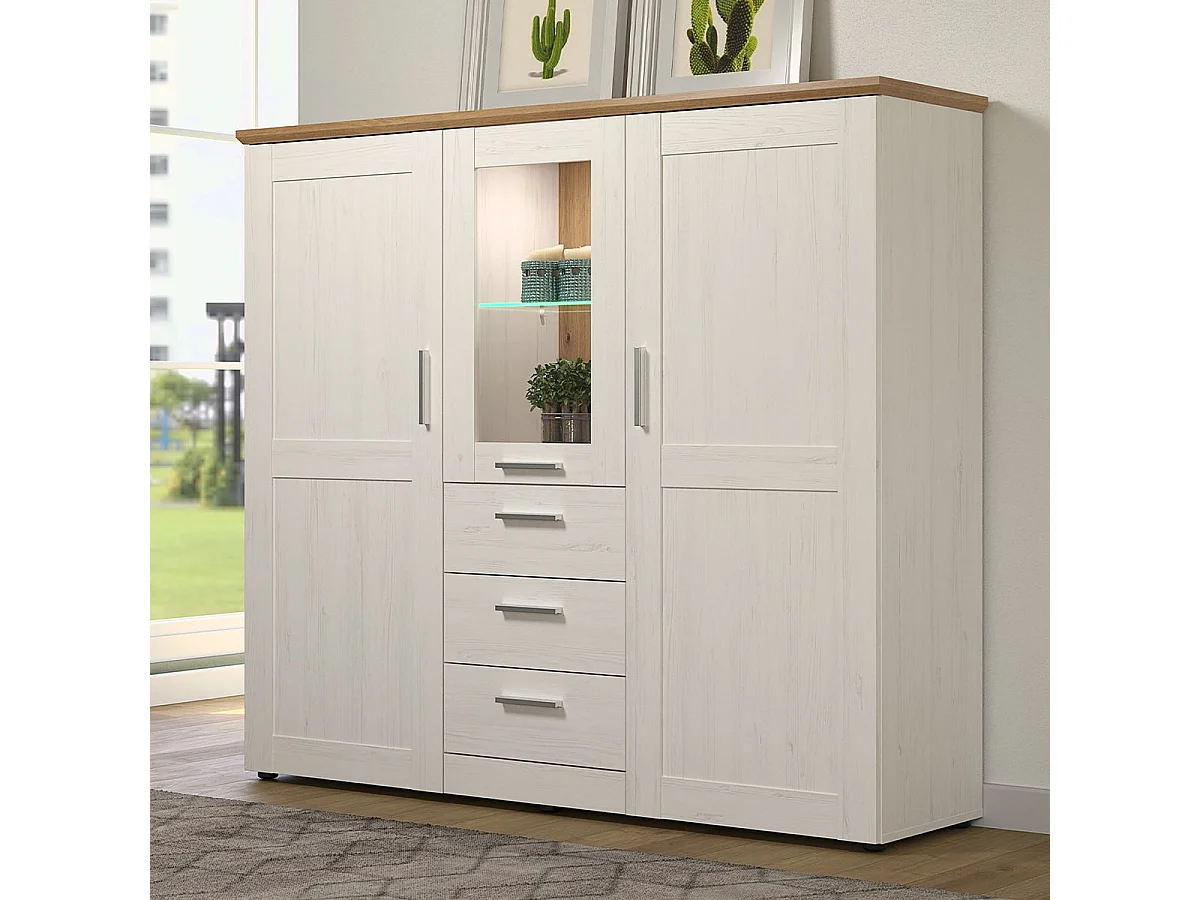 Vaisselier 3 portes dont une avec verre trempé, 3 tiroirs L159 cm - Shade