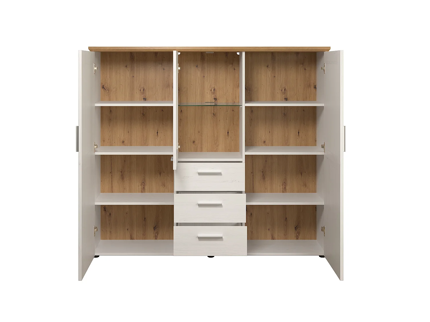 Buffet - Mélaminé - Naturel-Blanc - 159 - 140 - 41 cm