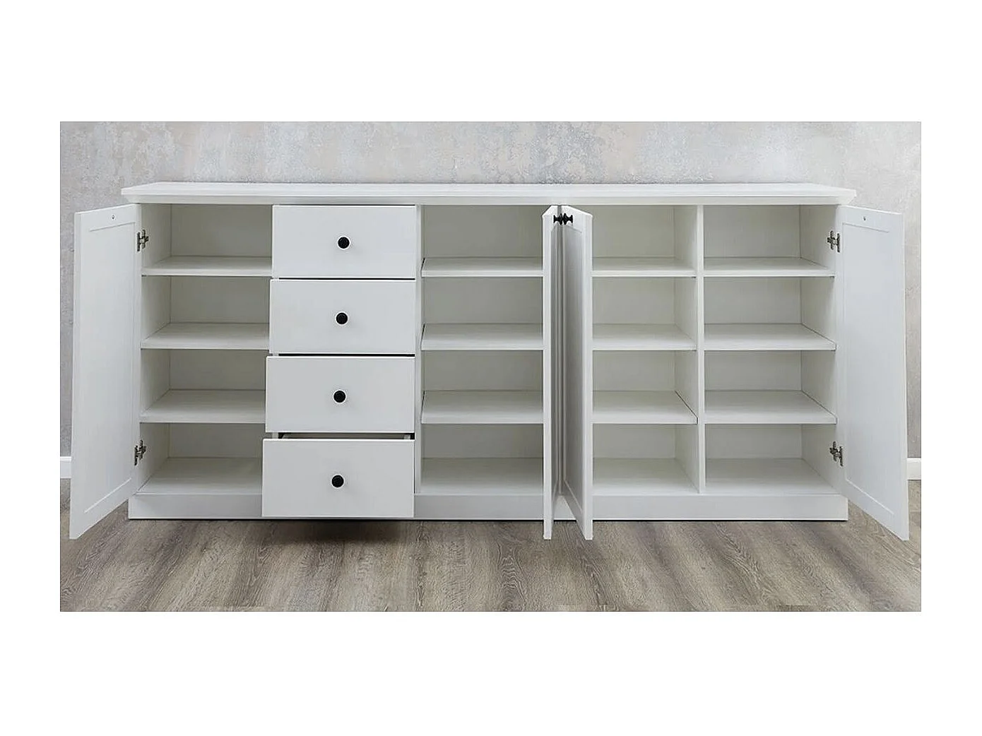 Buffet 4 portes 4 tiroirs blanc style campagnard moderne Valex 195cm