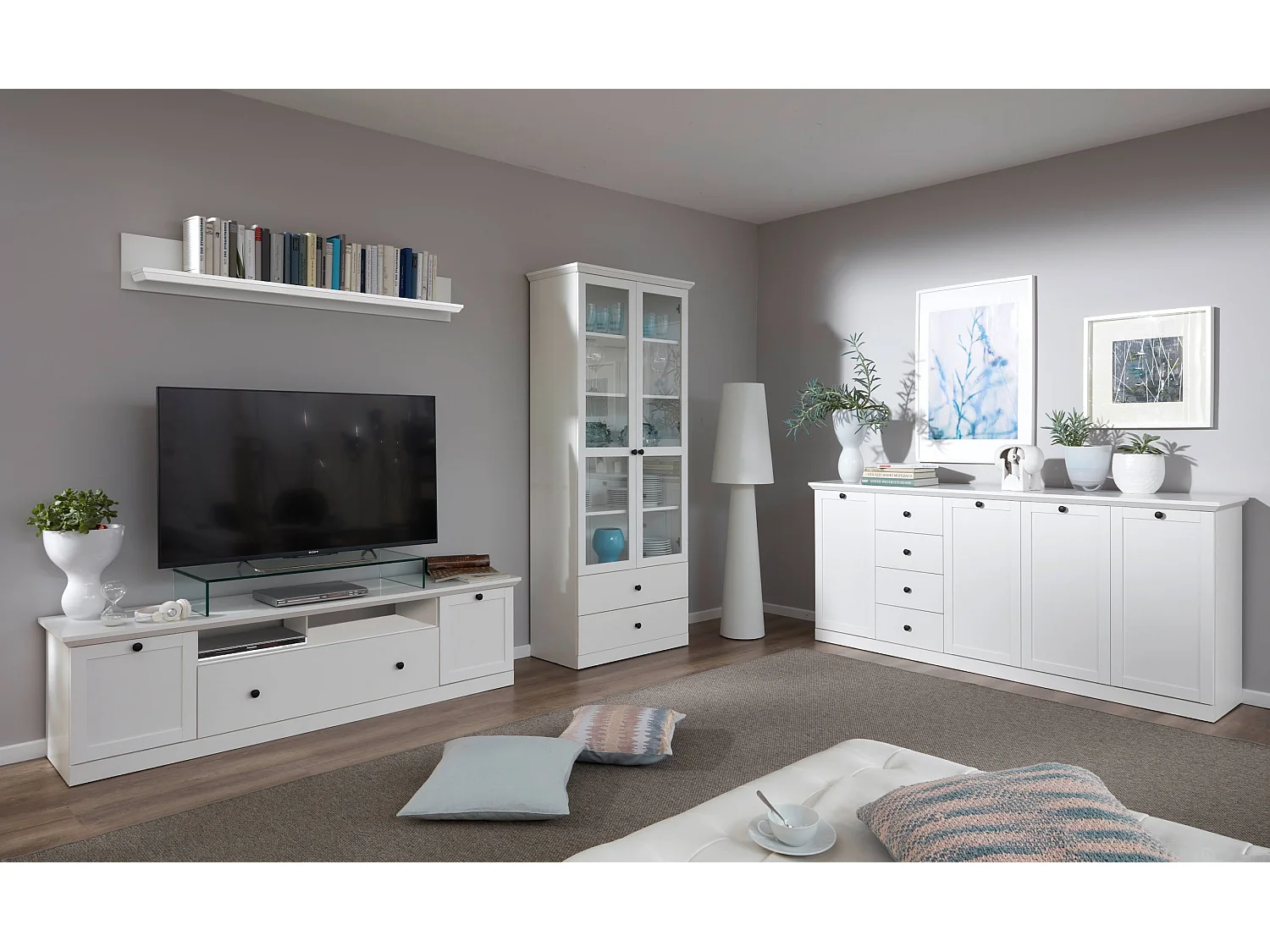 Buffet 4 portes 4 tiroirs blanc style campagnard moderne Valex 195cm