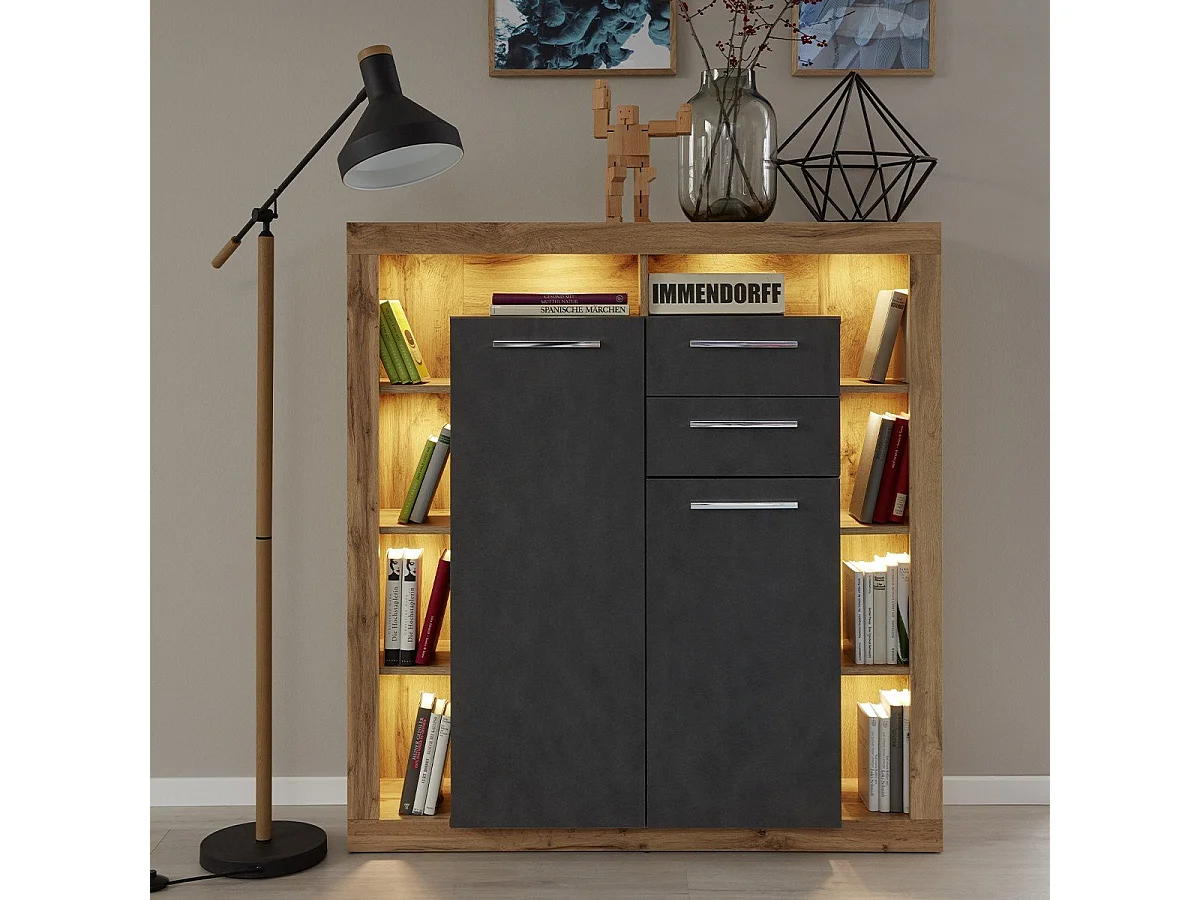 Buffet haut 2 portes, 2 tiroirs et 8 niches L121 cm - GWENDOLYN