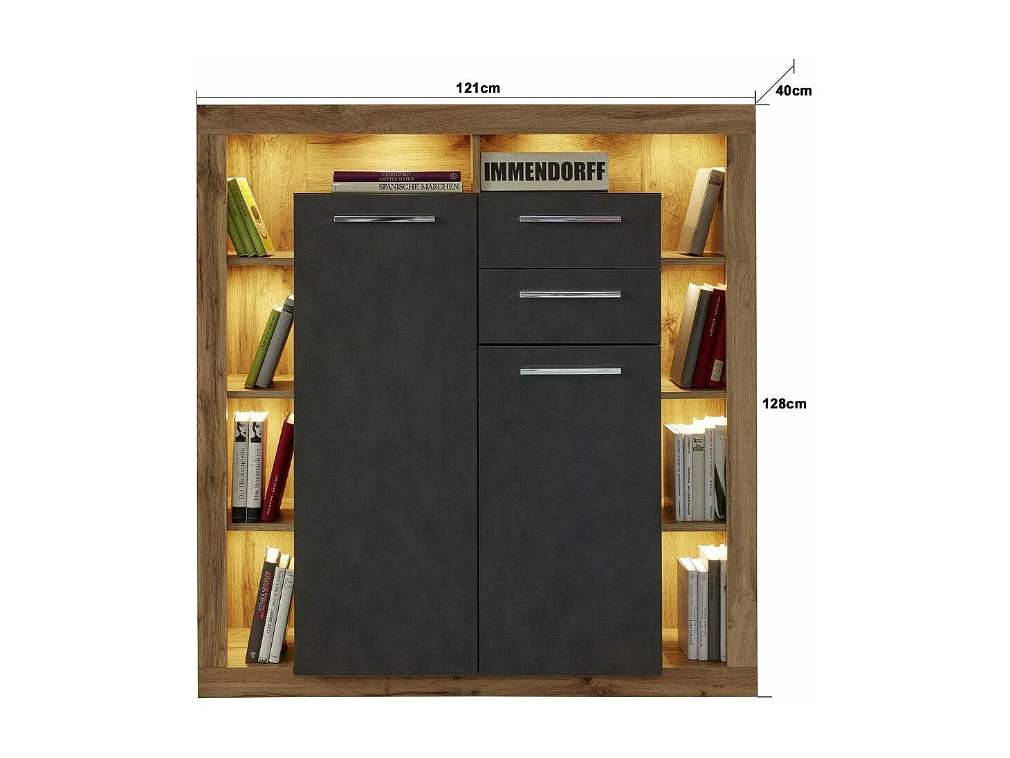Buffet haut 2 portes, 2 tiroirs et 8 niches L121 cm - GWENDOLYN