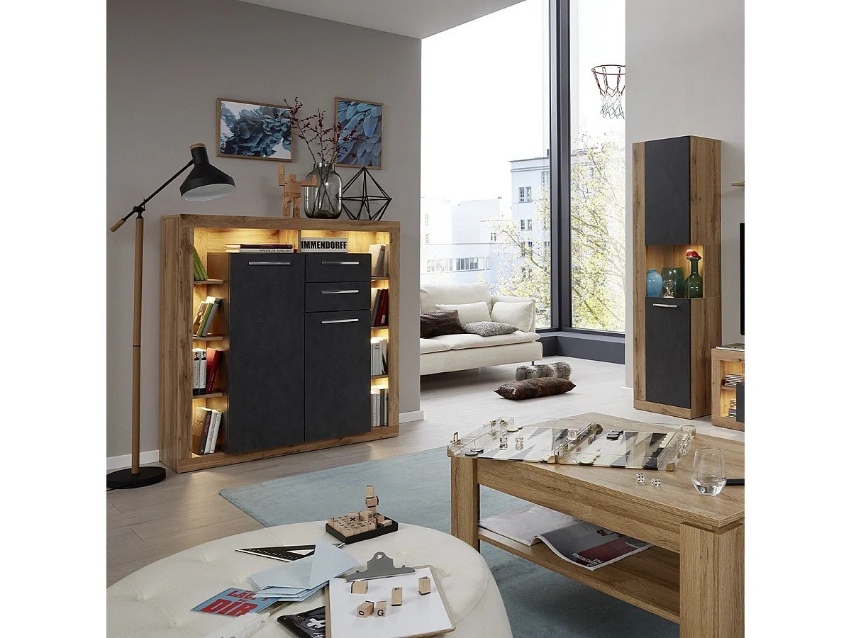 Buffet haut 2 portes, 2 tiroirs et 8 niches L121 cm - GWENDOLYN