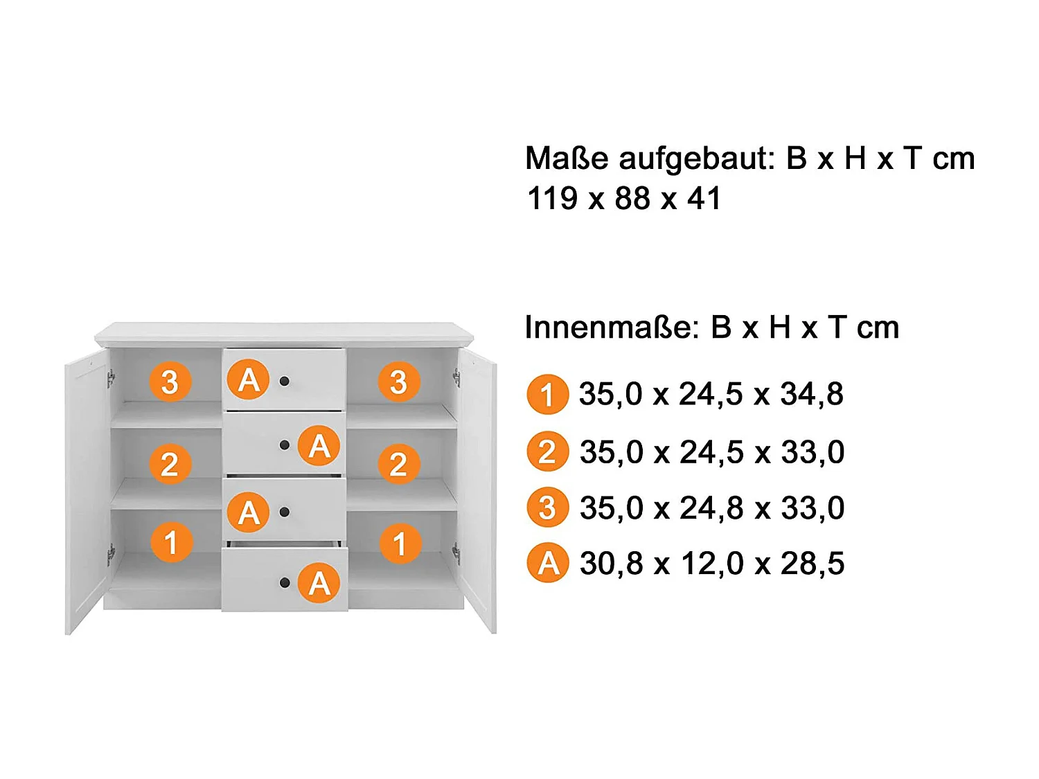 Commode 2 portes 4 tiroirs blanc mat Valex