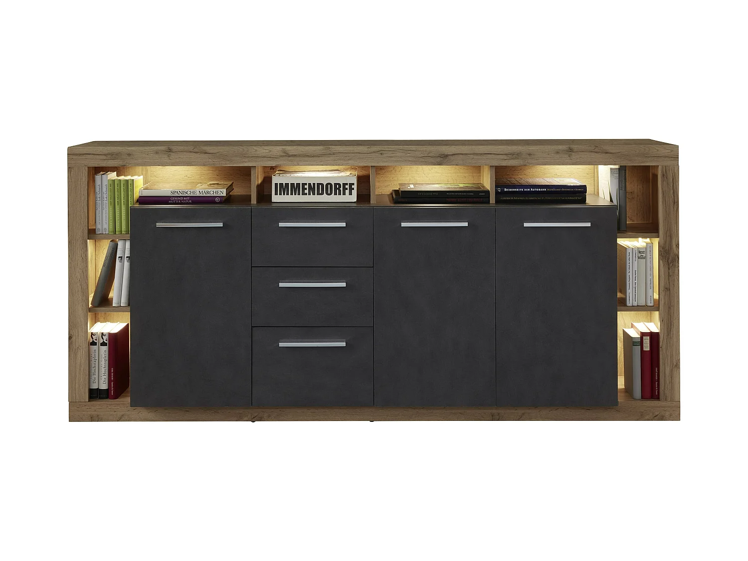 Buffet - Mélaminé chêne - Naturel-Gris - 200 - 90 - 40 cm