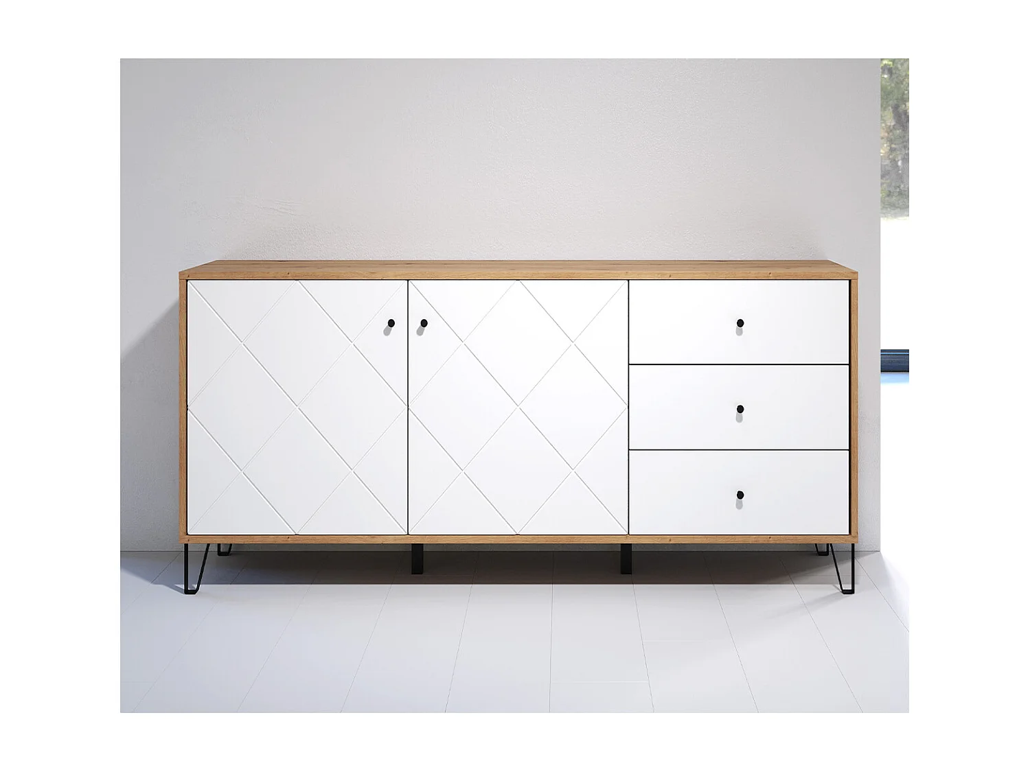 Buffet 2 puertas y 3 cajones decoración roble artesanal L183 cm - Touch