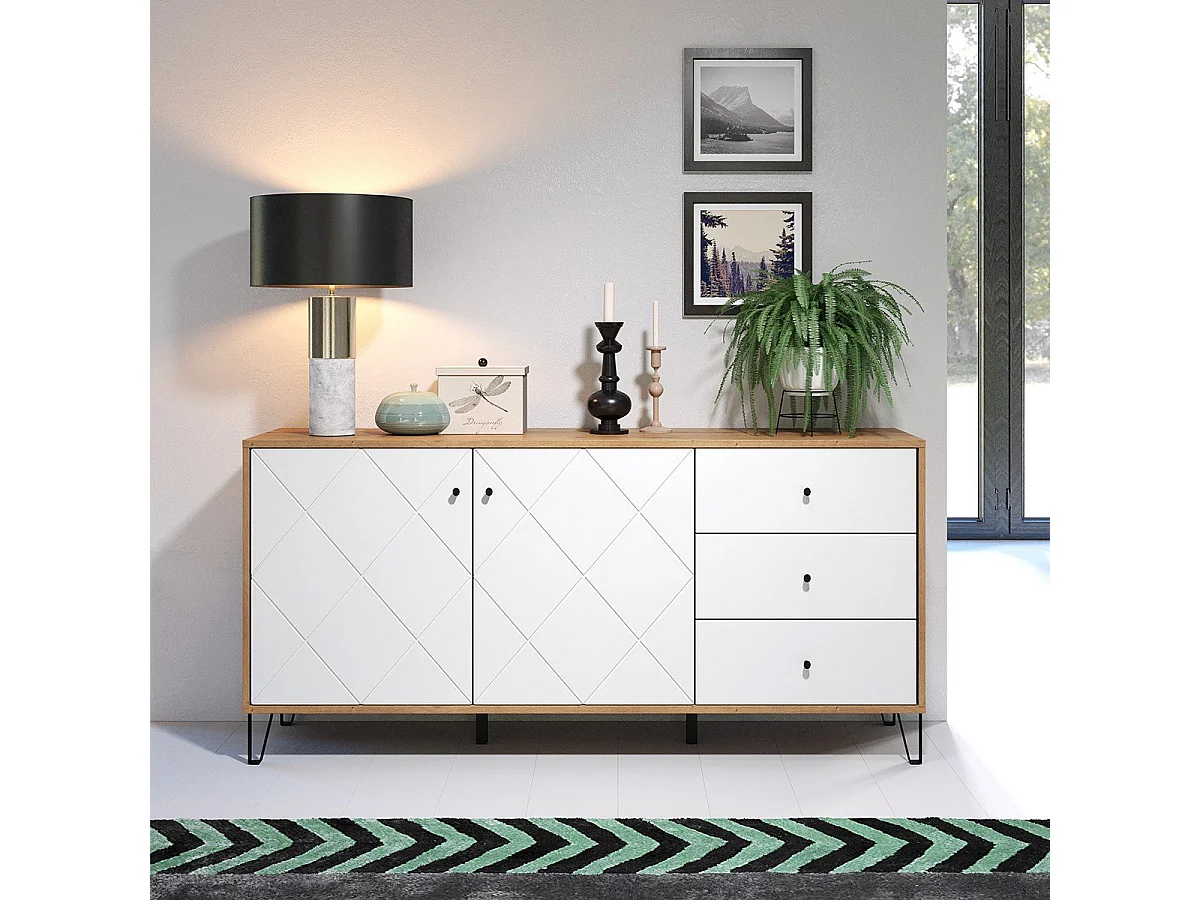 Buffet 2 deuren en 3 laden eikenhouten decor L183 cm - Touch