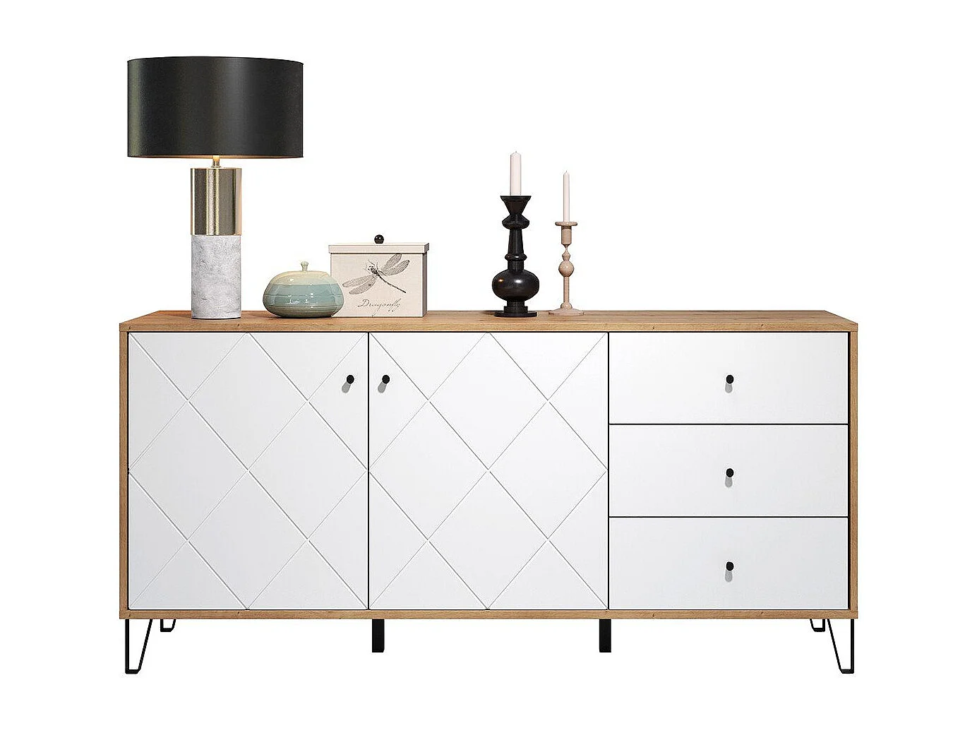 Buffet 2 deuren en 3 laden eikenhouten decor L183 cm - Touch