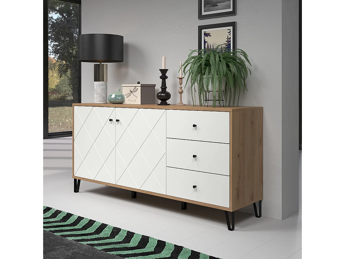 Buffet 2 deuren en 3 laden eikenhouten decor L183 cm - Touch