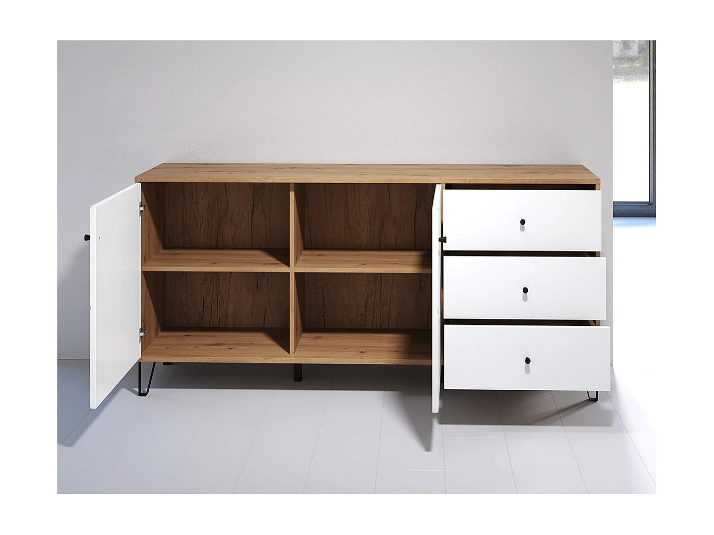 Buffet 2 deuren en 3 laden eikenhouten decor L183 cm - Touch