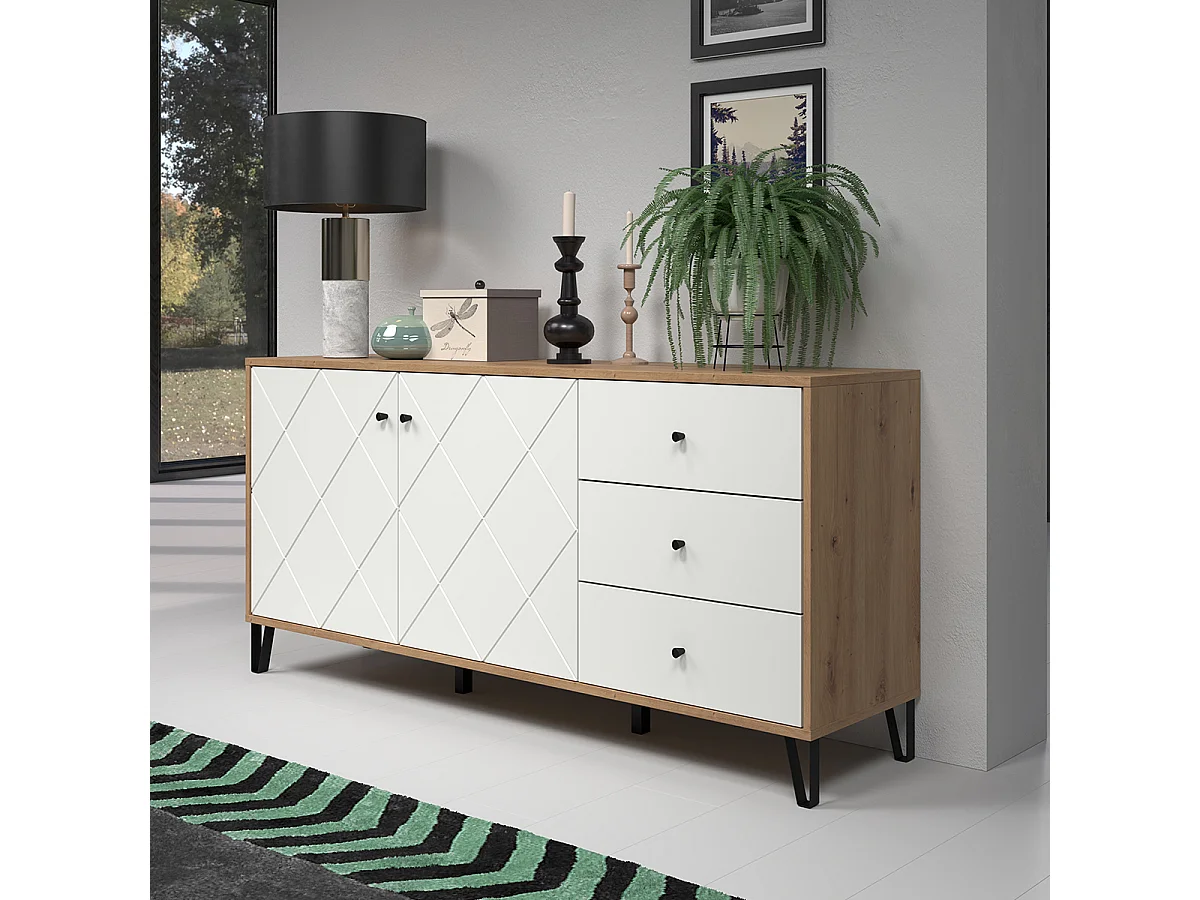 Buffet 2 deuren en 3 laden eikenhouten decor L183 cm - Touch