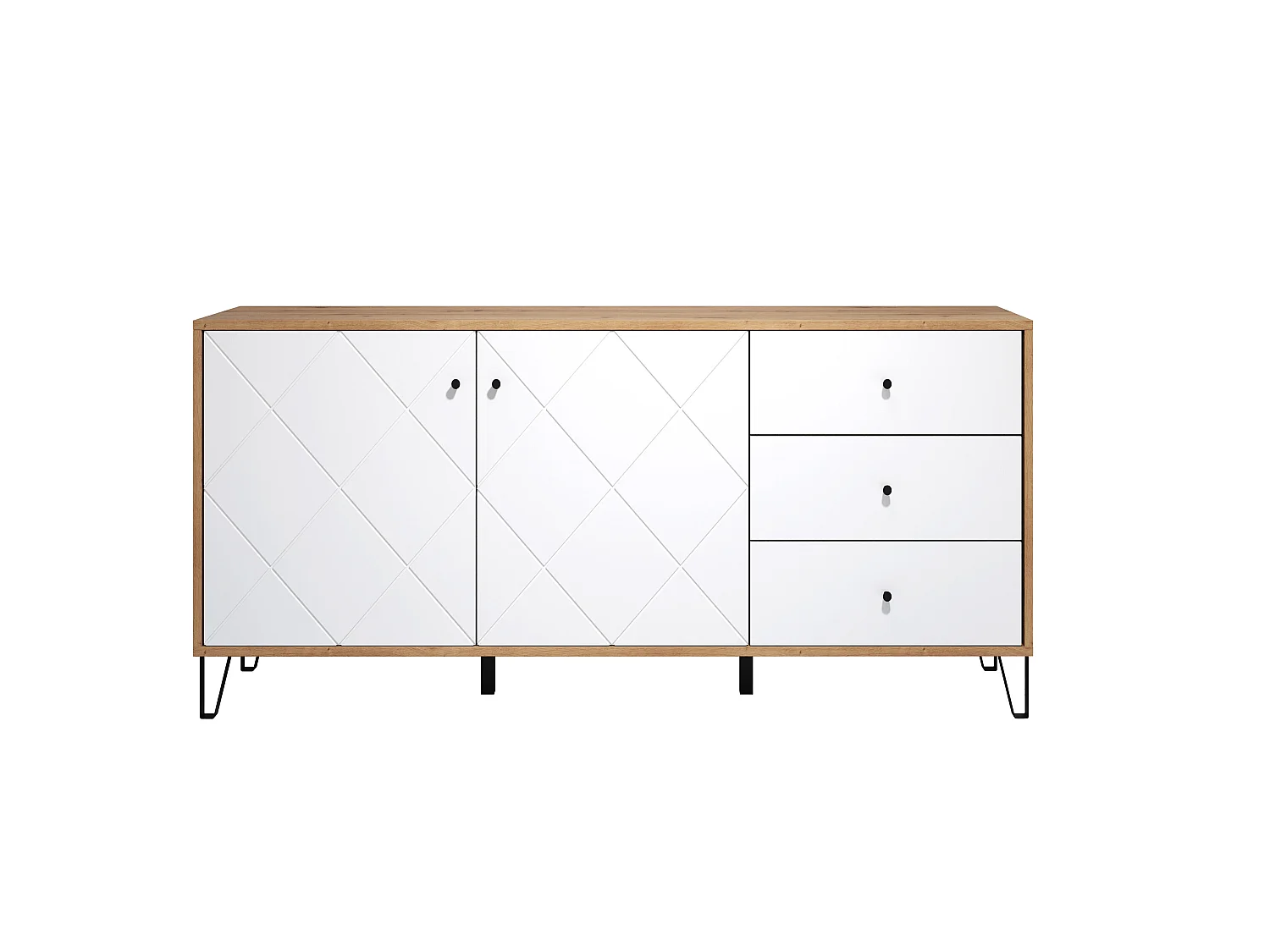Buffet - Mélamine chêne - Naturel-Blanc - 183 - 76 - 40 cm