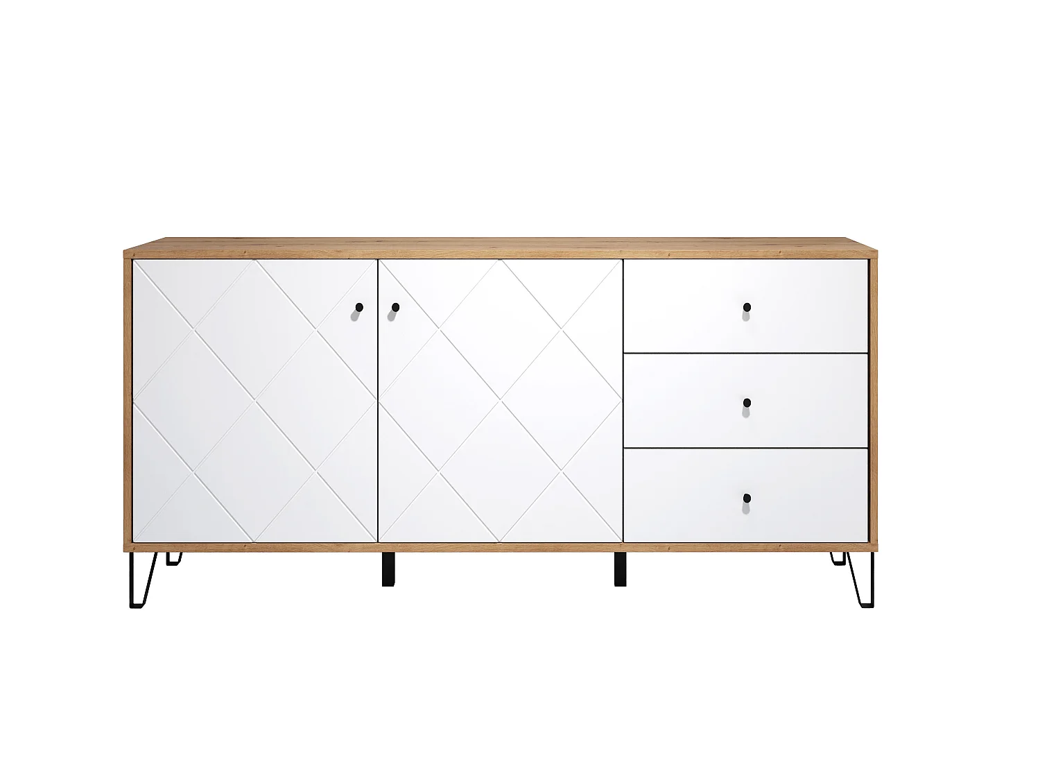 Buffet - Mélamine chêne - Naturel-Blanc - 183 - 76 - 40 cm