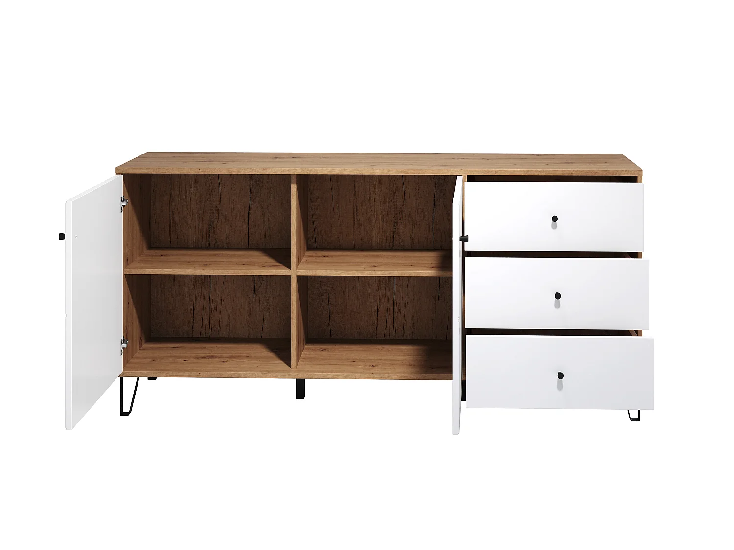 Buffet - Mélamine chêne - Naturel-Blanc - 183 - 76 - 40 cm