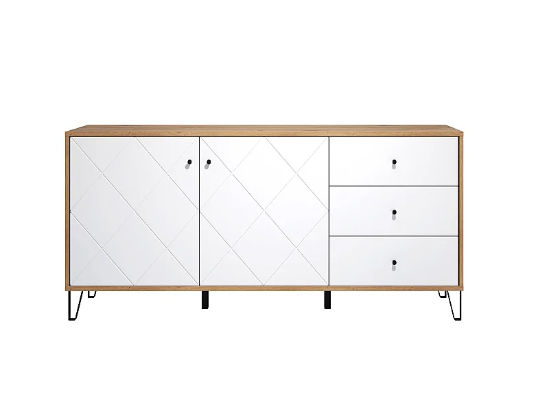 Buffet - Mélamine chêne - Naturel-Blanc - 183 - 76 - 40 cm