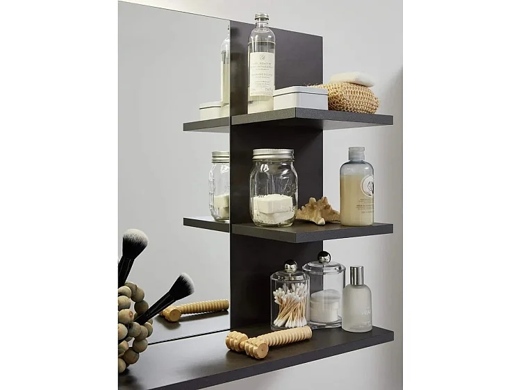 Miroir murale avec étagères mélaminé anthracite Cali