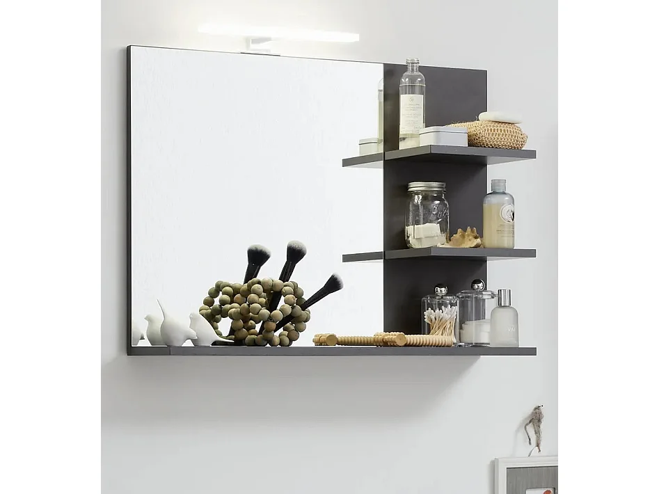 Cali antraciet melamine wandspiegel met planken