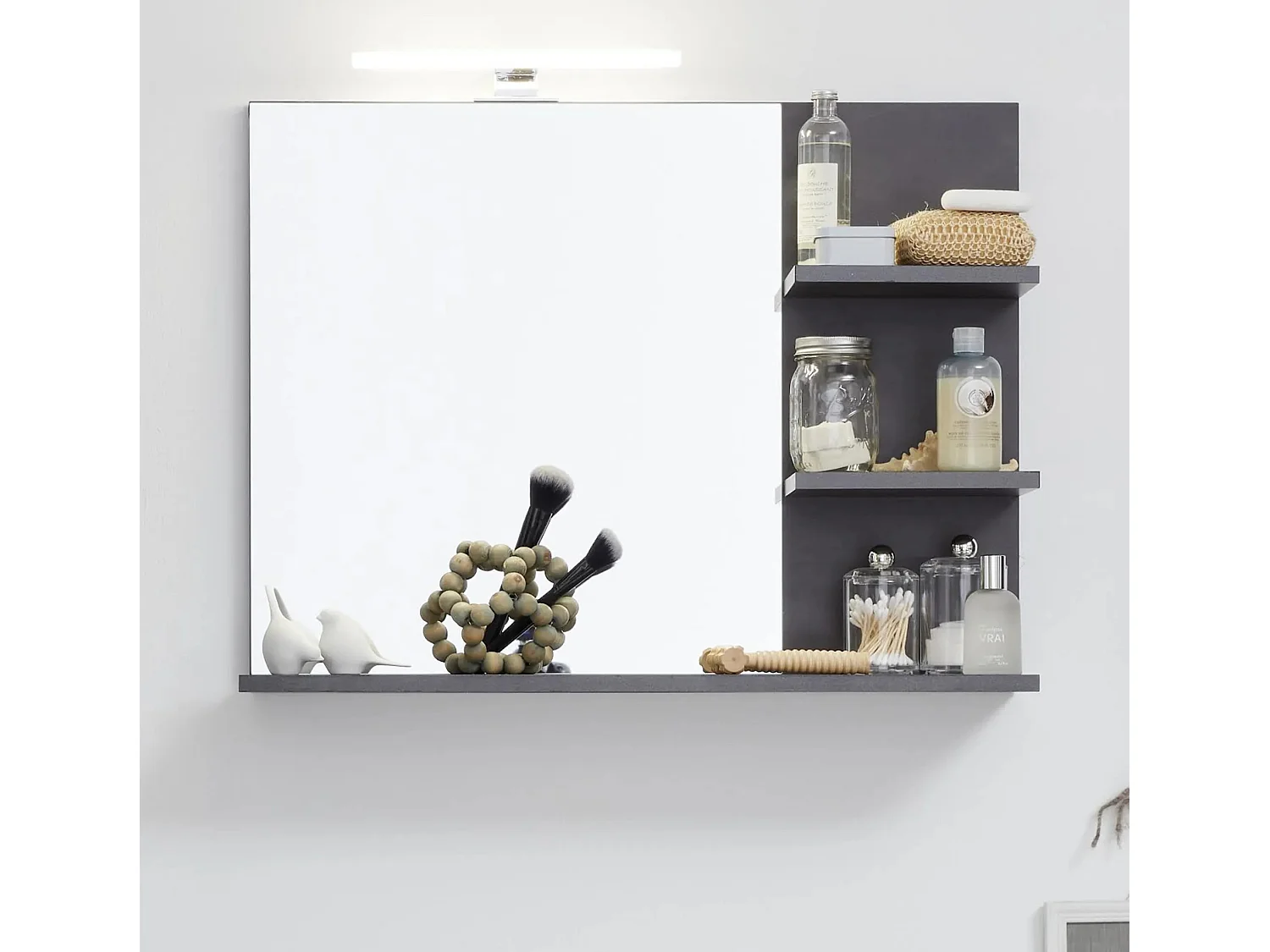 Cali antraciet melamine wandspiegel met planken