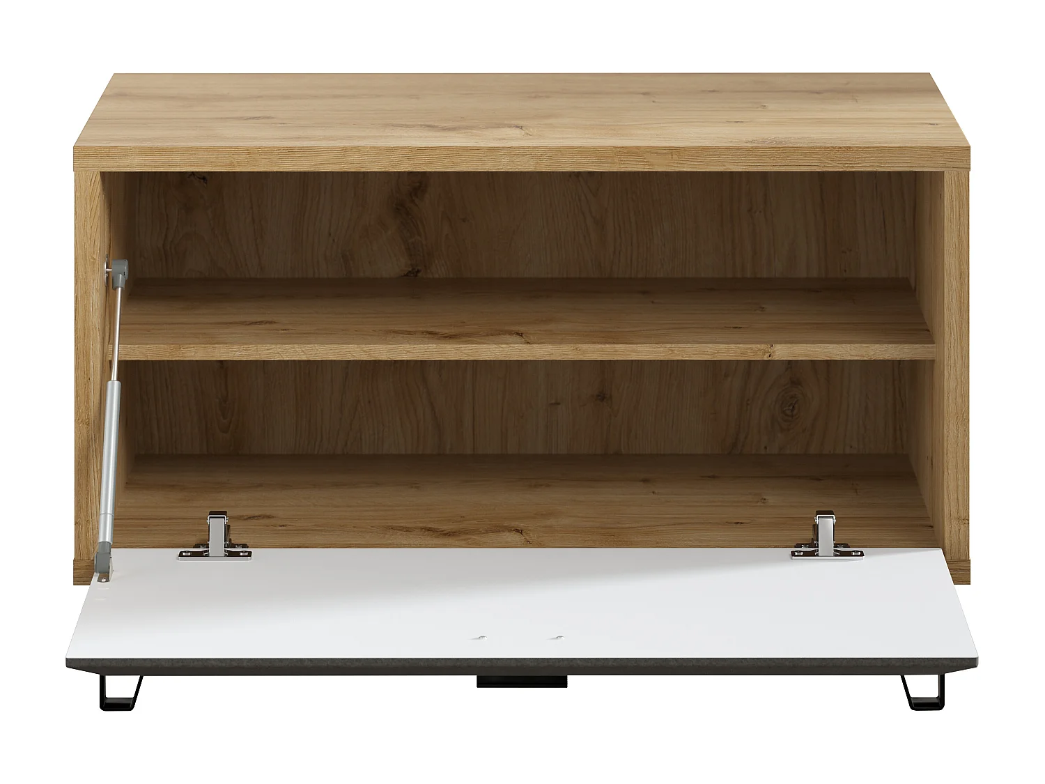 Meuble bas d'entrée : Banc mélaminé - Chêne et Feutre - Naturel-Gris foncé - 79 - 51 - 42 cm