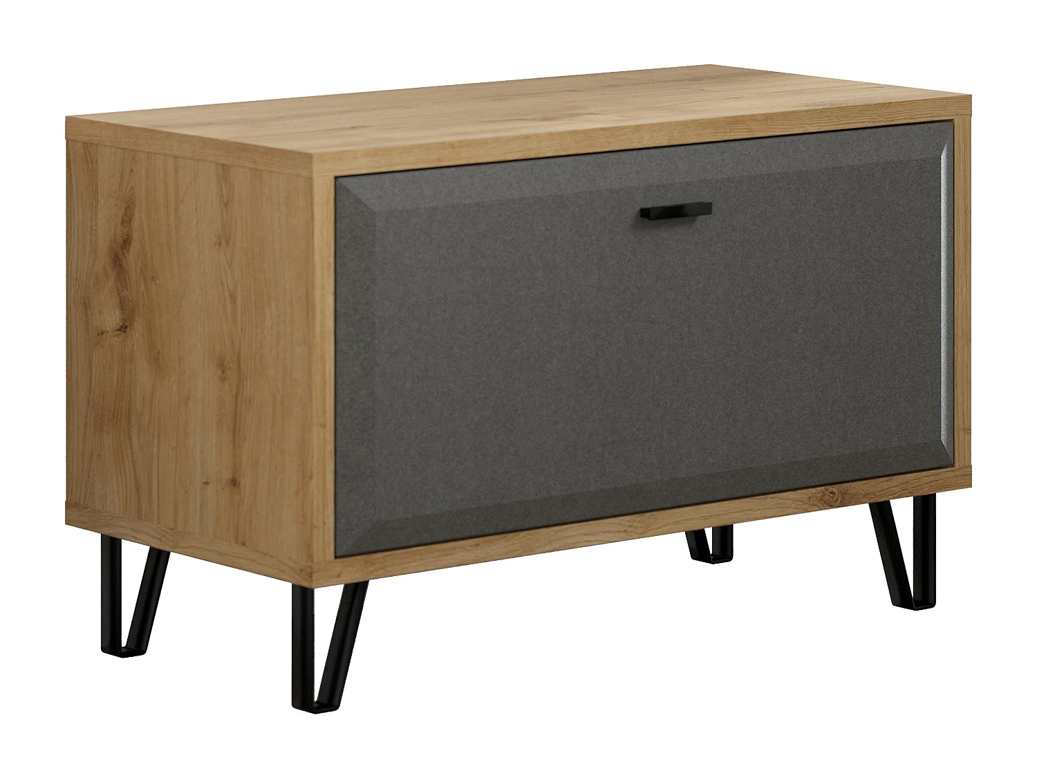 Meuble bas d'entrée : Banc mélaminé - Chêne et Feutre - Naturel-Gris foncé - 79 - 51 - 42 cm