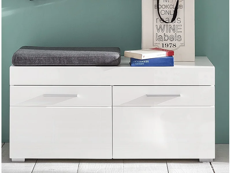 Kelia 91 cm glanzend witte 2-deurs schoenenkast