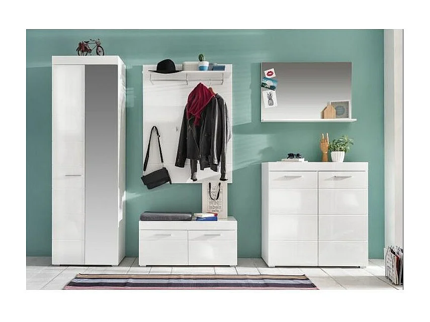 Meuble à chaussures 2 portes blanc brillant Kelia 91cm