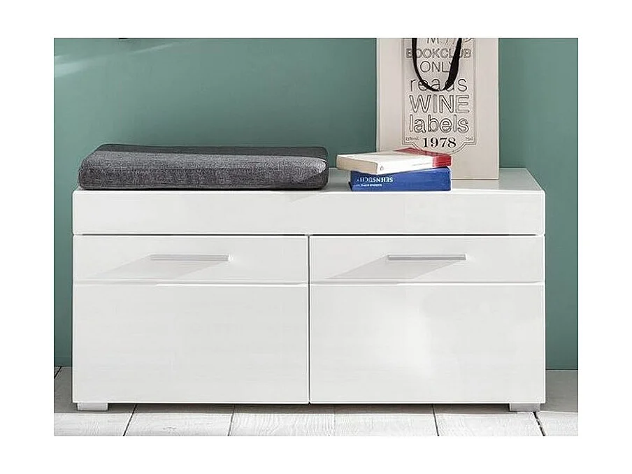 Meuble à chaussures 2 portes blanc brillant Kelia 91cm