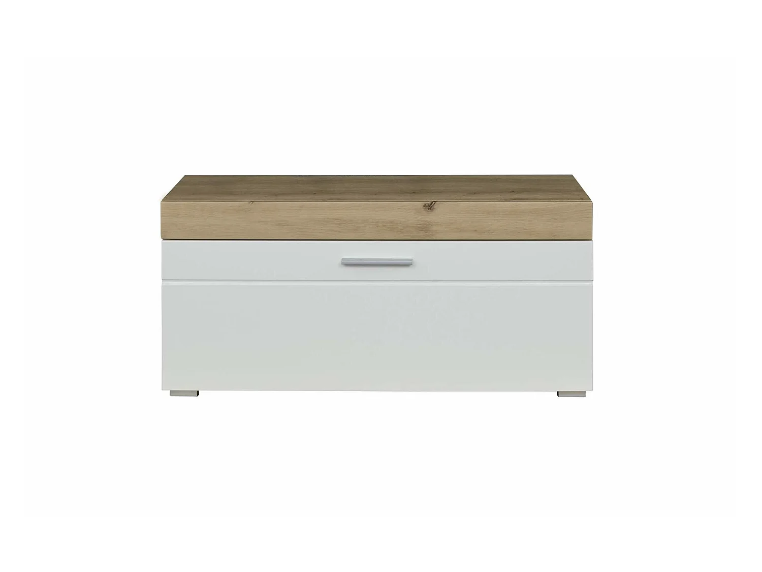 Meuble D'entrée - Banc Mélaminé Blanc-chêne. 1 Porte Basculante. L-H-P:91-42-38