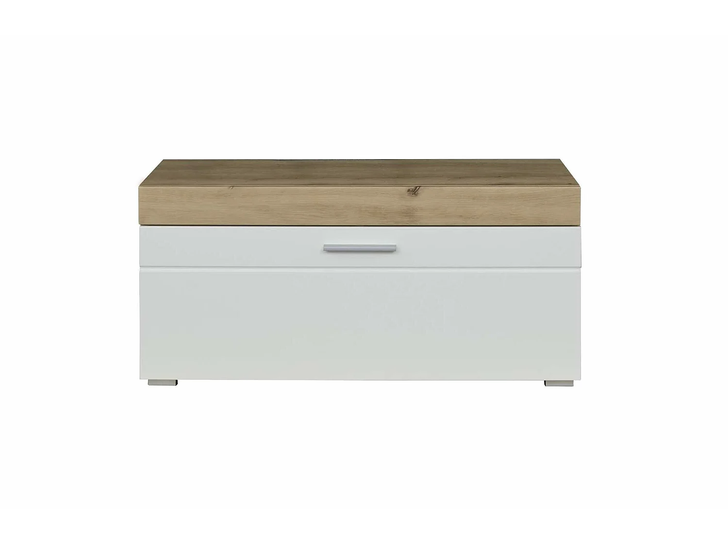 Meuble D'entrée - Banc Mélaminé Blanc-chêne. 1 Porte Basculante. L-H-P:91-42-38