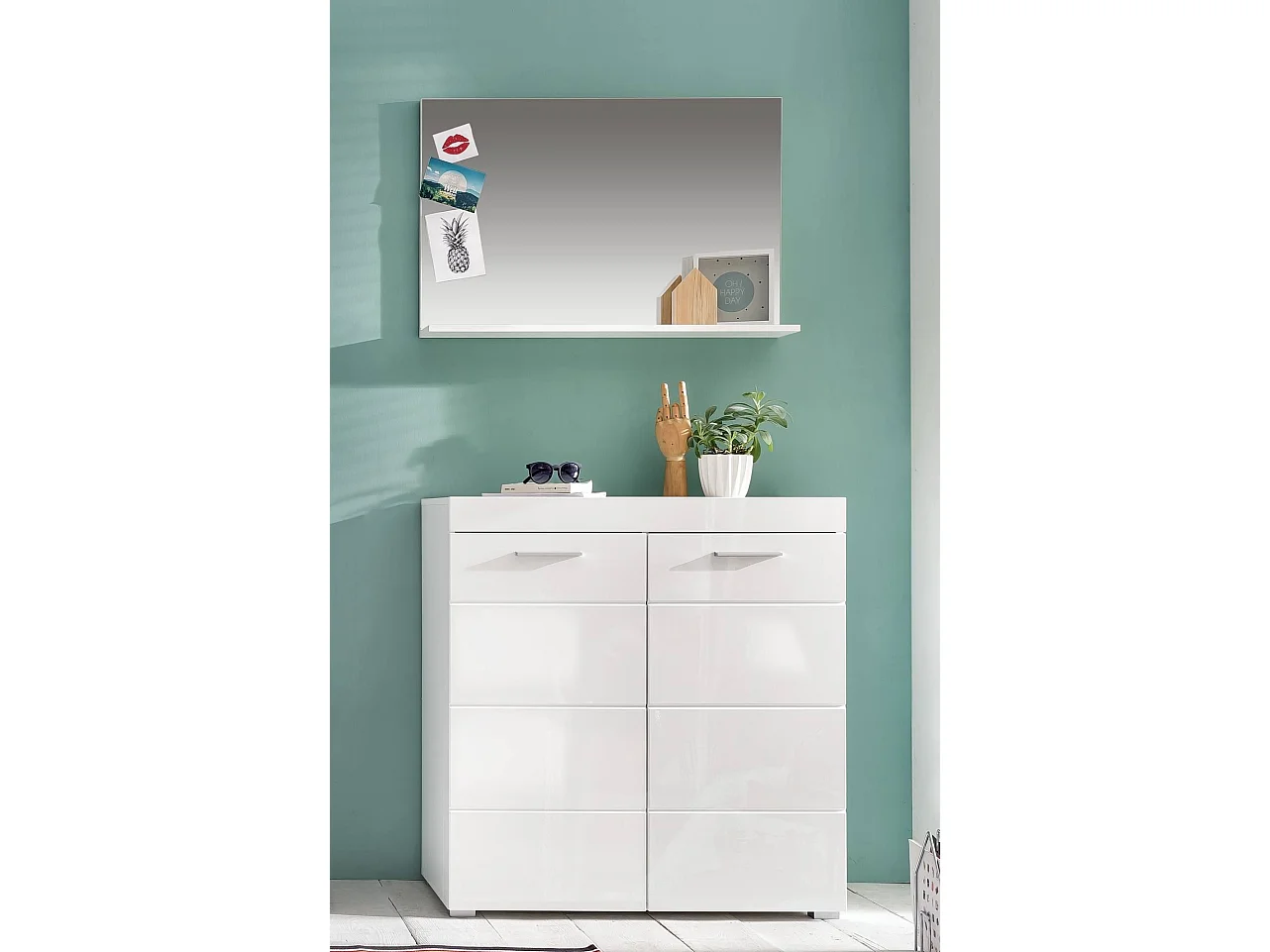 Miroir de salle de bain avec tablette blanc brillant Kelia 91cm