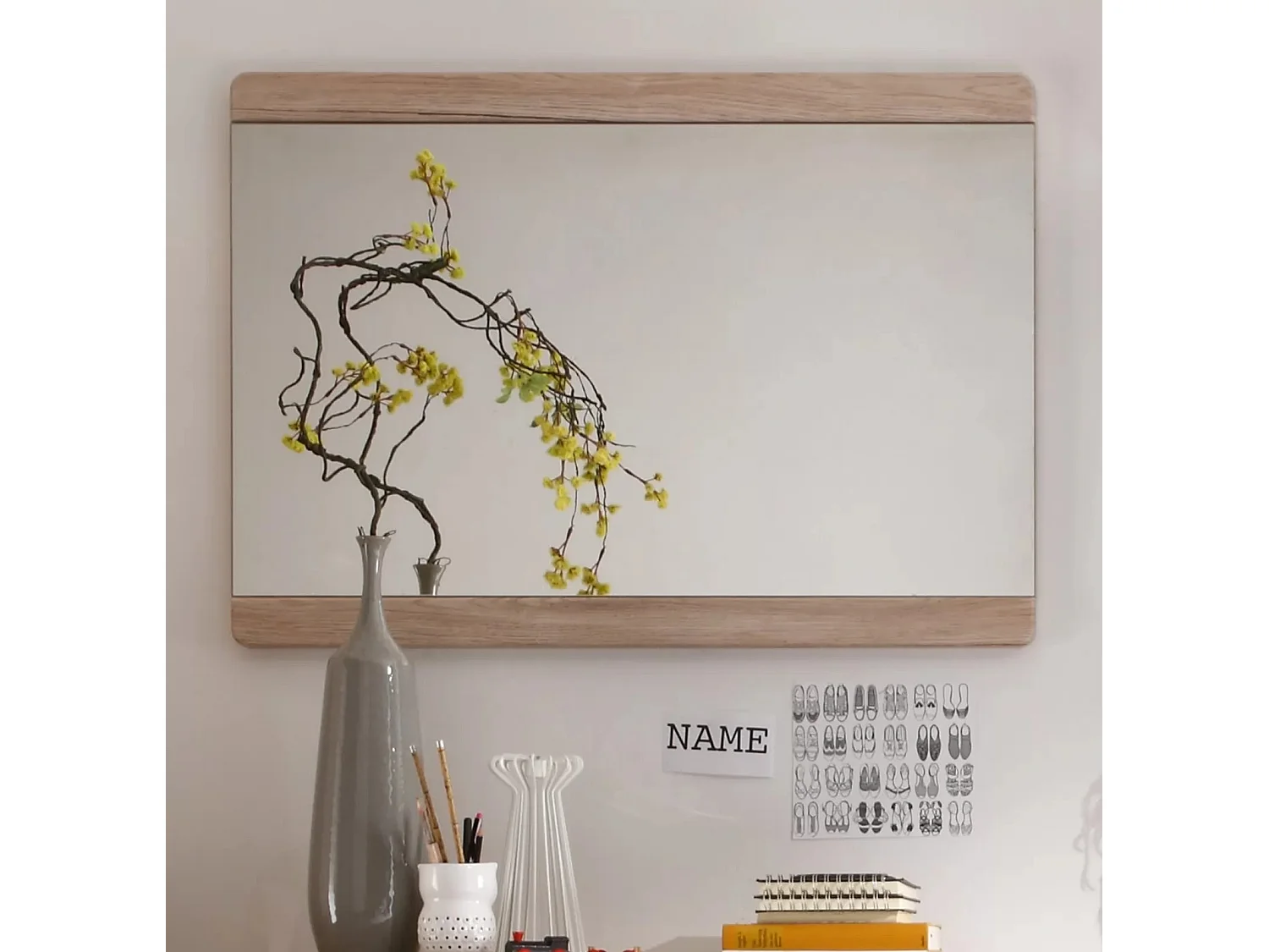 Miroir mural rectangulaire mélaminé chêne clair Aurel