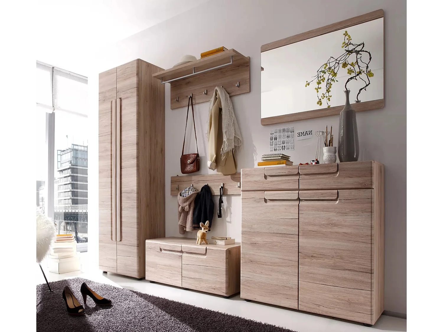 Miroir mural rectangulaire mélaminé chêne clair Aurel