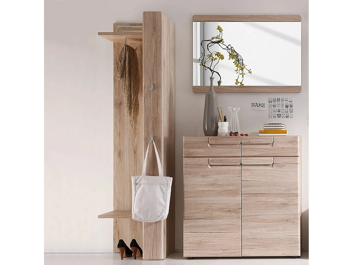 Miroir mural rectangulaire mélaminé chêne clair Aurel